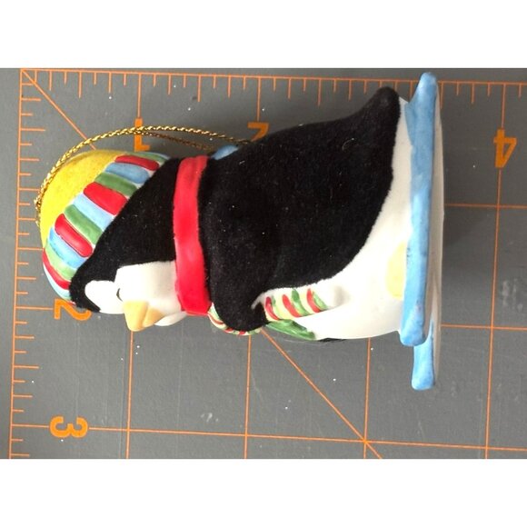 Vintage Hand-Painted Penguin Bell Christmas Ornament w Scarf Hat Porcelain Figur - Picture 8 of 12